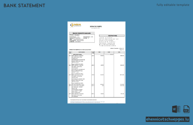 Kontoauszug der französischen NSIA Banque (Word-Format, 4 Seiten), Beispielvorschau